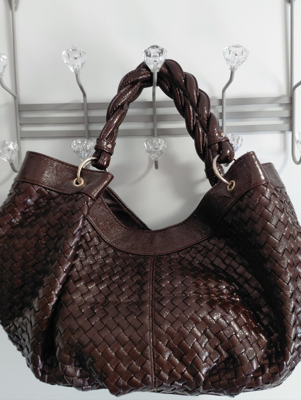 Loeffler Randall For Target Faux Leather Dark Brown Woven Hobo Bag Purse - Picture 8 of 12